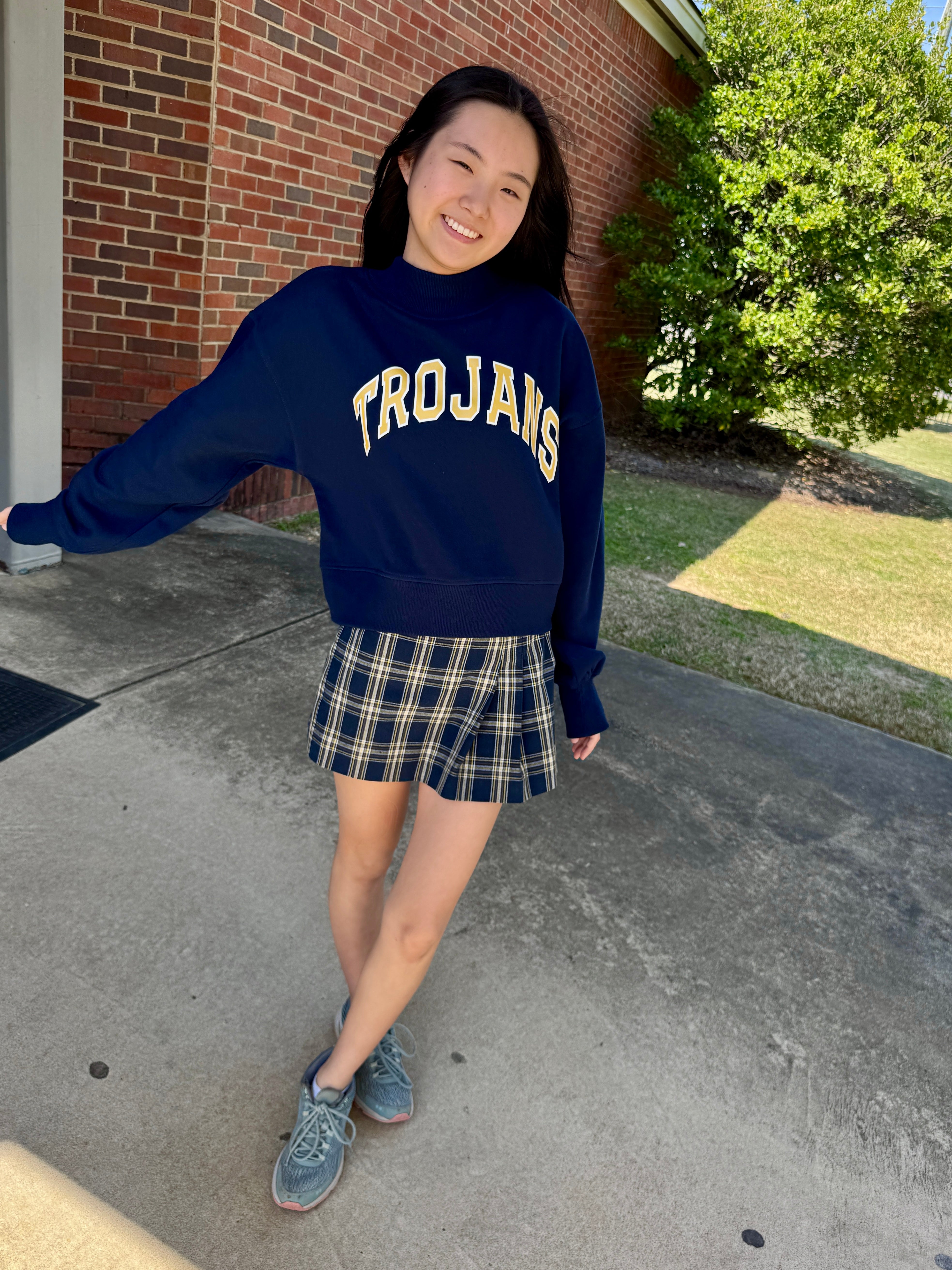 Mock Neck Drop Shoulder Trojans Sweatshirt