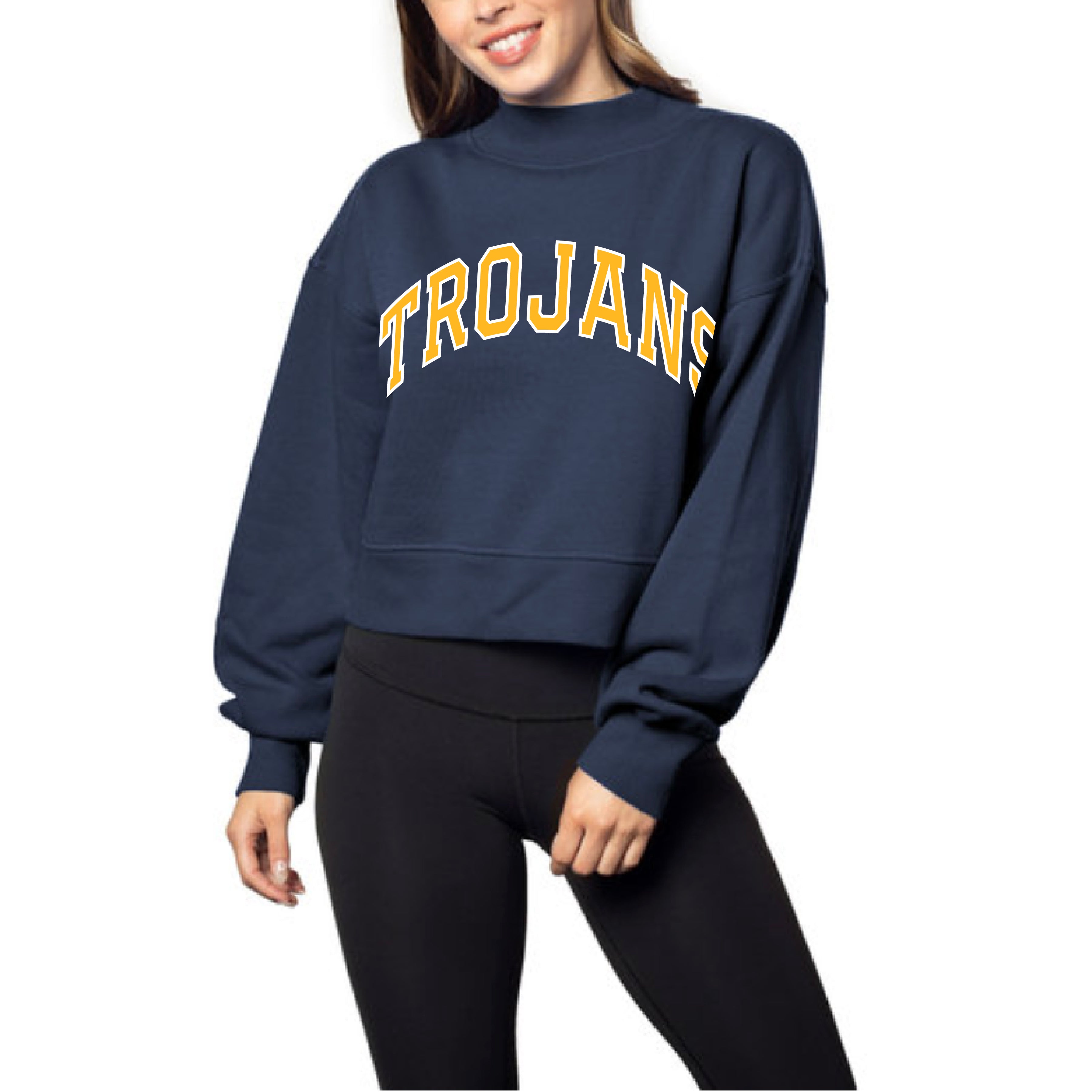 Mock Neck Drop Shoulder Trojans Sweatshirt